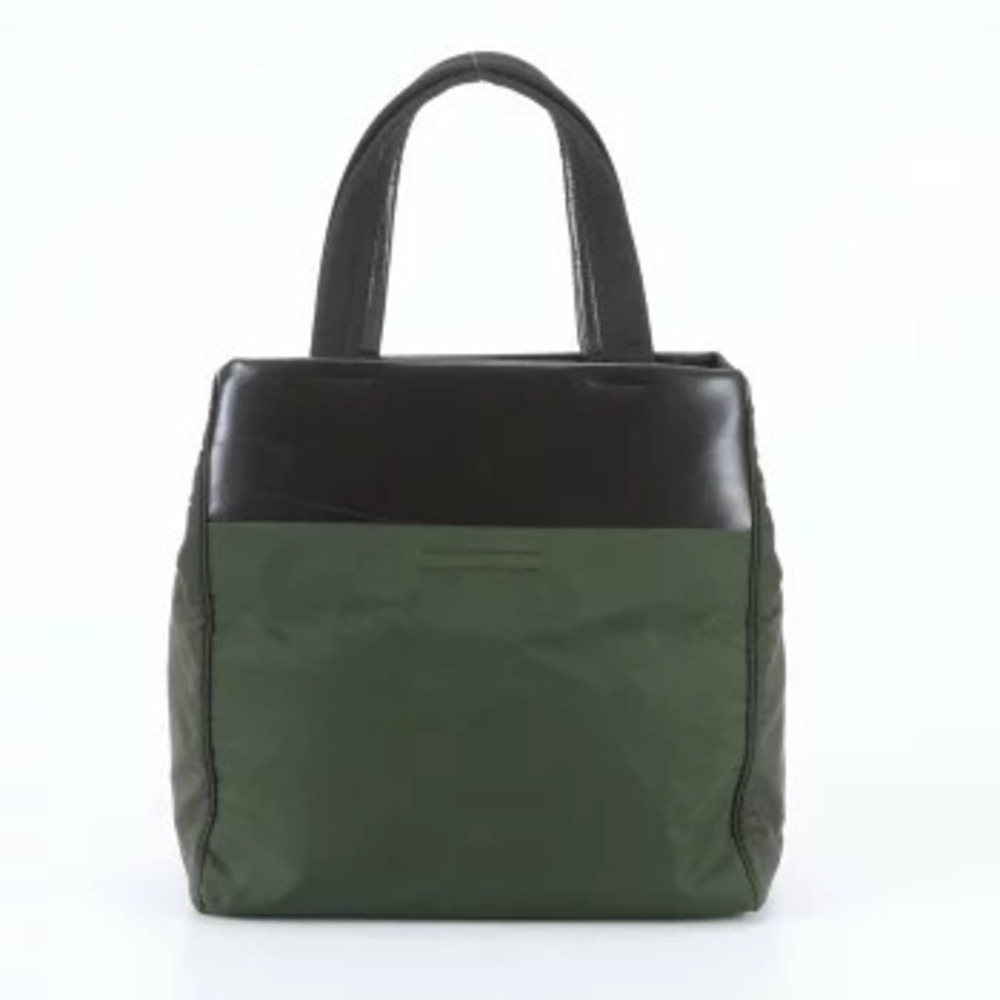 Prada Tessuto Leather 2Way Shoulder Tote Bag Green Black